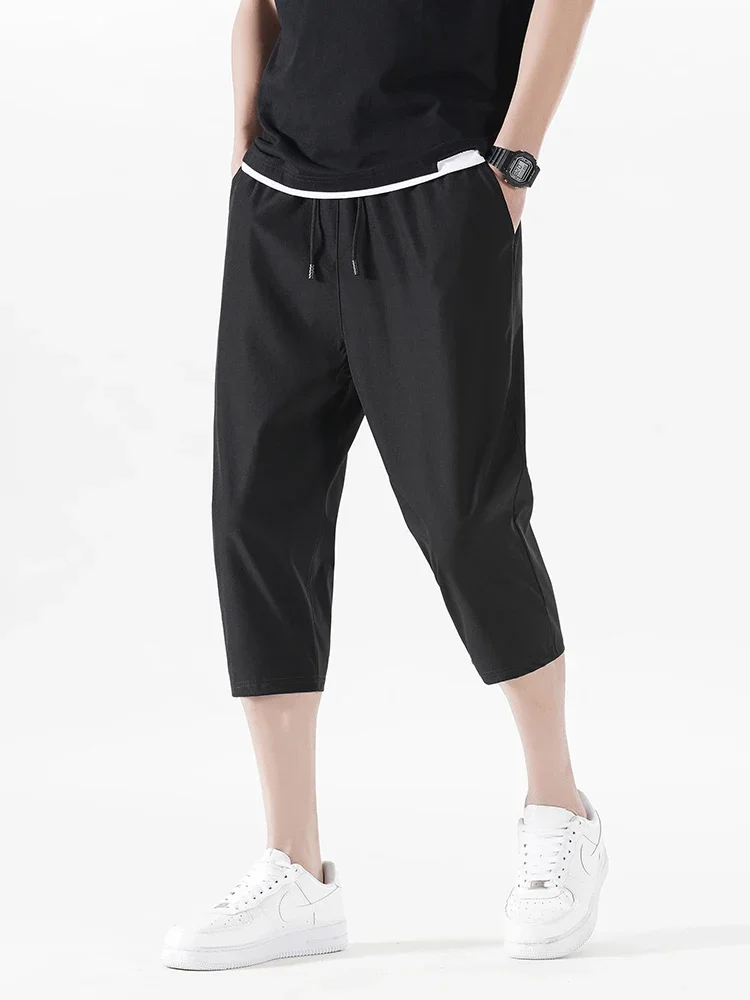 

2025 Summer Men's Shorts Breathable Stretched Nylon Ice Silk 3/4 Short Capris Pants Sports Breeches Plus Size Casual Shorts Male