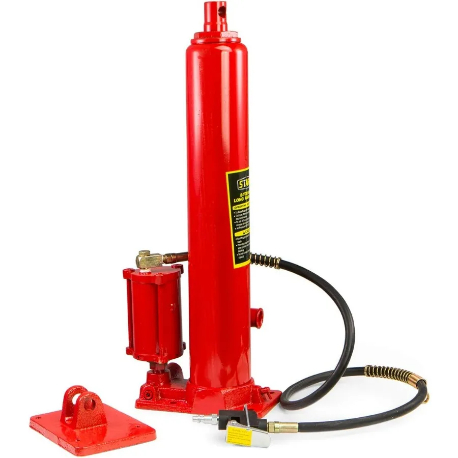 8 Ton Air/Hydraulic Long Ram Jack Piston Ram 8-Ton Capacity Cherry Crane Shop Engine Hoist Lift For Truck- 8.0 Lbs, Red