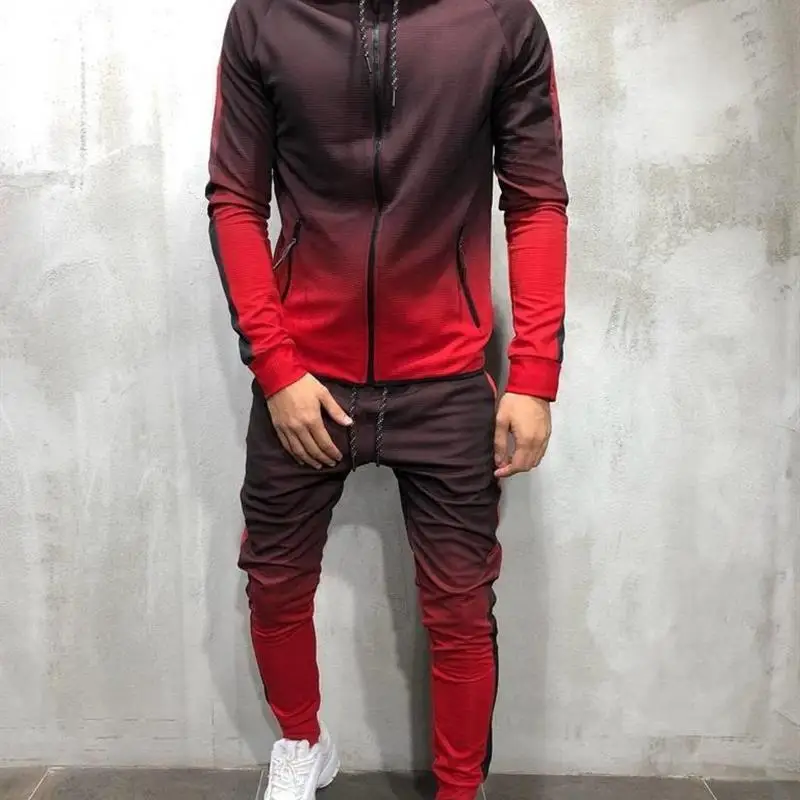 

3D Printed Trendy Men's Casual Sports Set adient Design Long Sve Long Pants Suitable for All Seasons