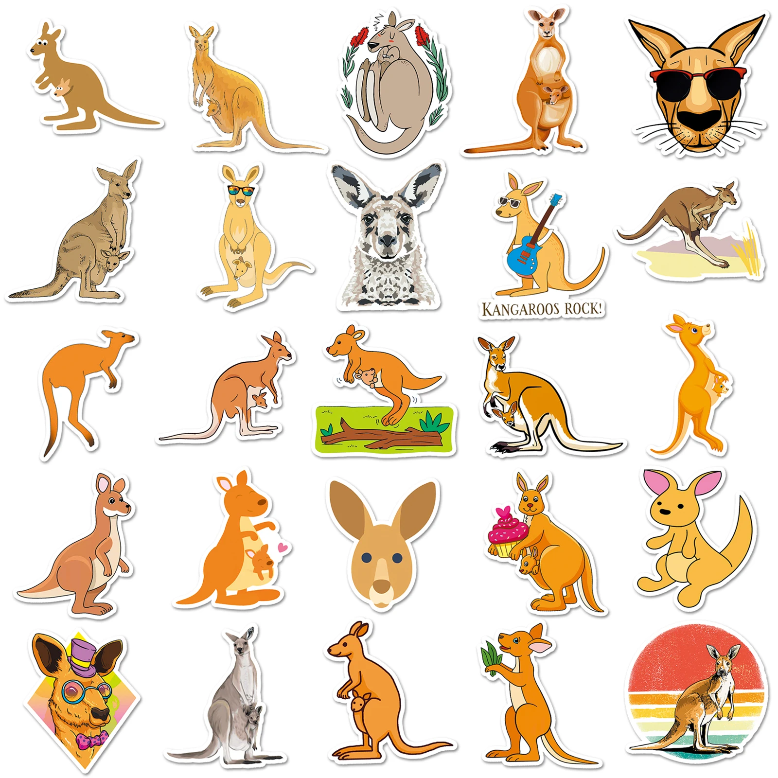 50pc Kangaroo series Cartoon Cute Graffiti Stickers Suitcase Laptop Guitar Skateboard Personalized Decoration Stickers