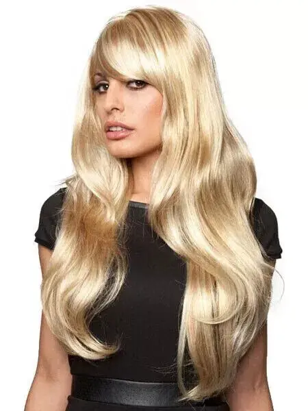 Long Light Blond Wavy Hairstyles Women's Natural Real Human Hair Wig 24 Inch