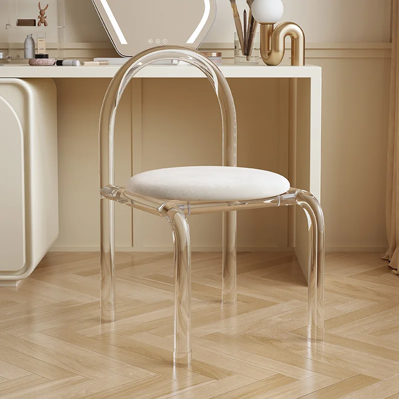 

Dining Chair Home Acrylic Transparent Crystal Modern Backrest Chair Light Luxury Nordic Dressing Makeup Stool Internet