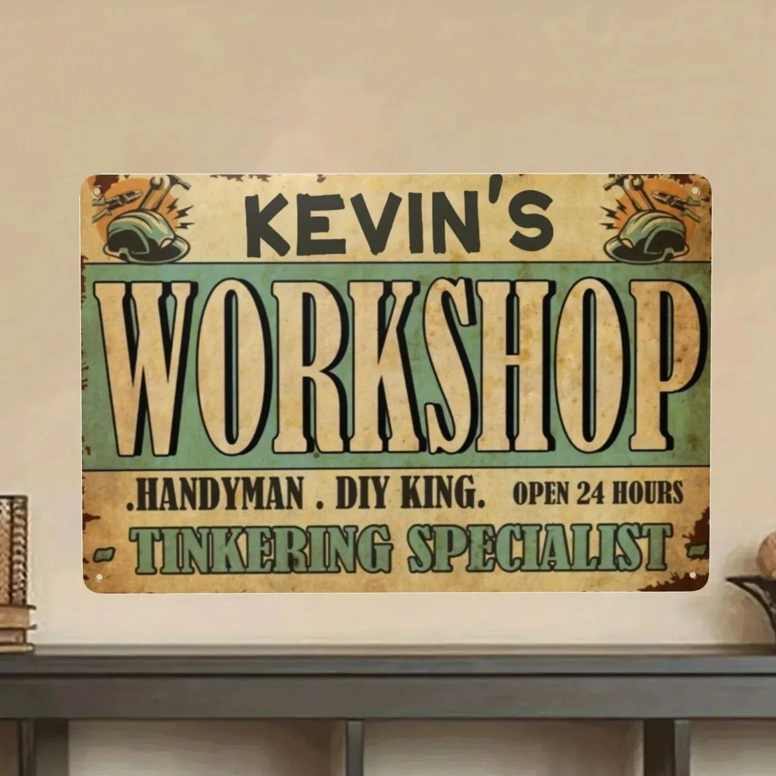 CIFbuy 1pc 2D Flat Personalized Custom Retro Workshop Metal Plaque Custom Slogan 8X12In Garage Man Cave Handyman Wall Art Decor