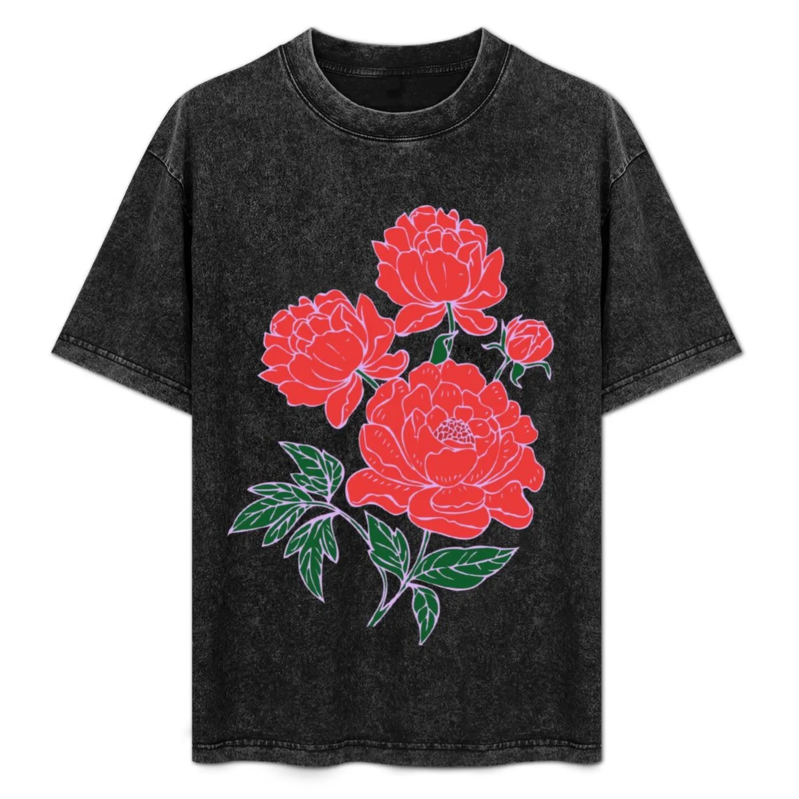 Red Peonies #5 T-Shirt anime clothes blue archive men t shirts high quality