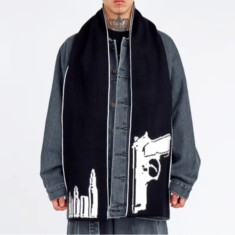 2024 Autumn/Winter Sweater Anime Pistol Knitted Scarf Outdoor Warm Gothic Retro Style Warm Scarf Wholesale Scarf