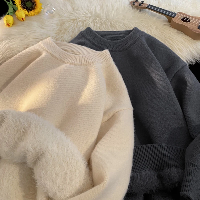

Versatile Men's Knitwear Comfortable Loose round Ne Sweater American Retro Lazy Sle Base Layer irt for Spring Autumn