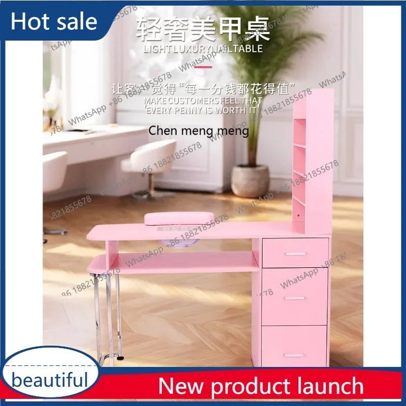 طاولة مانيكير احترافية باللون الوردي مقاس A17، مكنسة كهربائية مدمجة للمانيكير، تخزين تقسيم متجر الأظافر #1