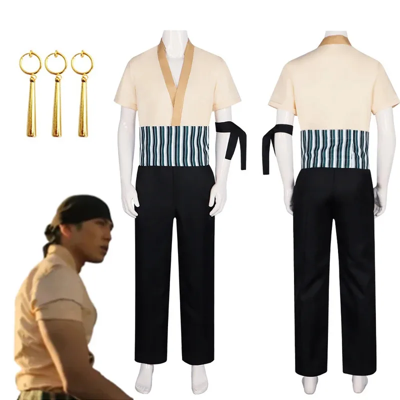 

Live Action One-Pieceesss Roronoa Zoro Cosplay Costume Outfits Top Pants Belt Earrings Cosplay For Men Women Halloween Carnival