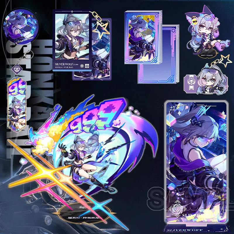 

Honkai: Star Rail Game Character Silver Wolf LV999 Acrylic Display Stand Silver Wolf Keychain Toys Creative Gift for Students