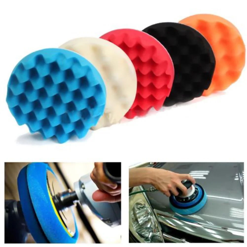 

5Pcs Car Polishing Kit Buffing Sponge Pads 6.9 Inch Wax Sanding Discs Professional Detail Polisher Grip Backing Plate