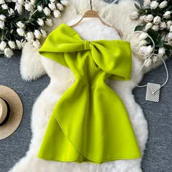 Elegant Sexy Tube Top High Waist Butterfly Bow Off Shoulder A-line Dress Summer Beach Vacation Vestidos Slim Women Party Dresses