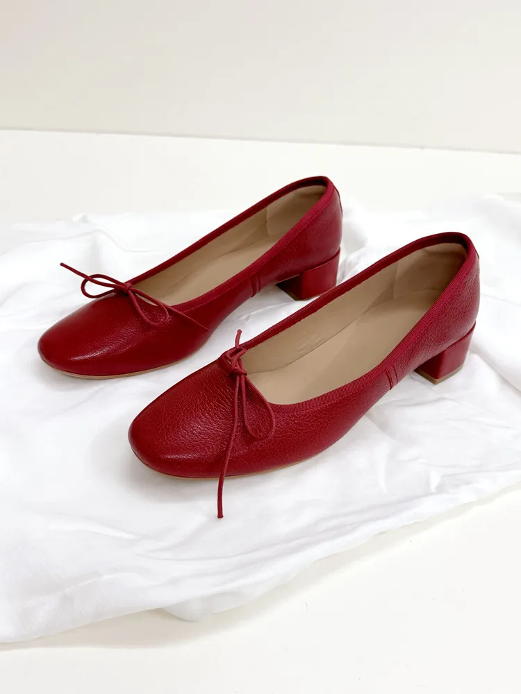 

Женские балетки из мягкой кожи в стиле ретро и матери на плоской подошве, резиновая подошва без шнуровки с круглым носком и узлом на каблуке