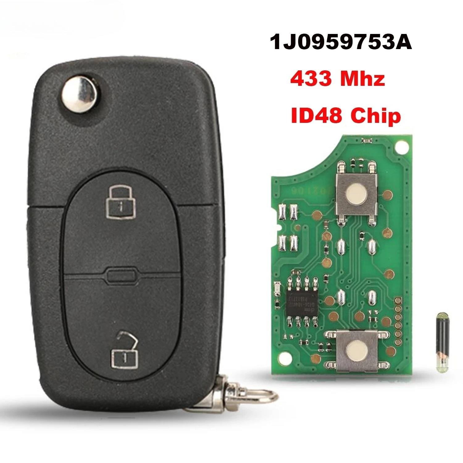 

Пульт дистанционного управления Jingyuqin 2B для автомобилей VW Volkswagen Golf MK4 Passat 1998-2001, 1J0959753A, 433 МГц, чип ID48, полный комплект ключей