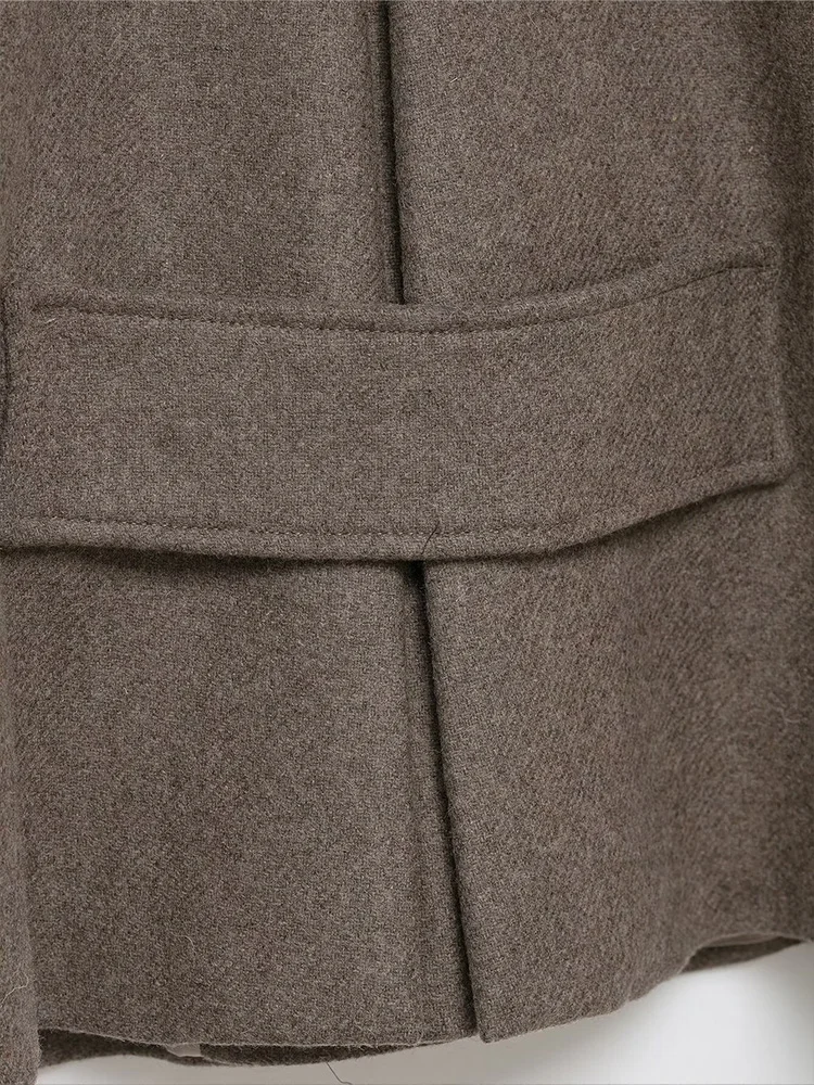 HH Women Elegant Turn-down Collar Single-Breasted Pockets Solid Coat Female Autumn Casual Woolen Long Sleeve Short Jacket Mujer