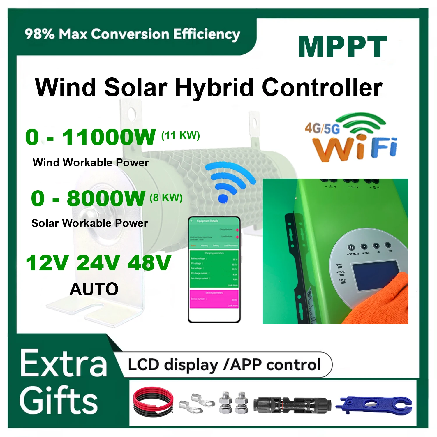 

8000 Вт 10000 Вт гибридный контроллер ветра MPPT плата солнечной панели зарядное устройство эквалайзер батареи ЖК-дисплей для Lifepo4 литиевая батарея для всех батарей