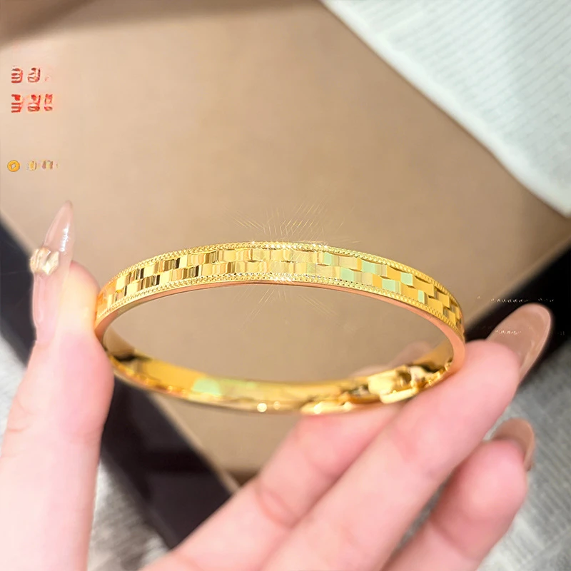 Luxury 100% Real 24K Gold Beaded Woven Bracelet, Same Color In & Out, Versatile Light Luxury Bangle For Women