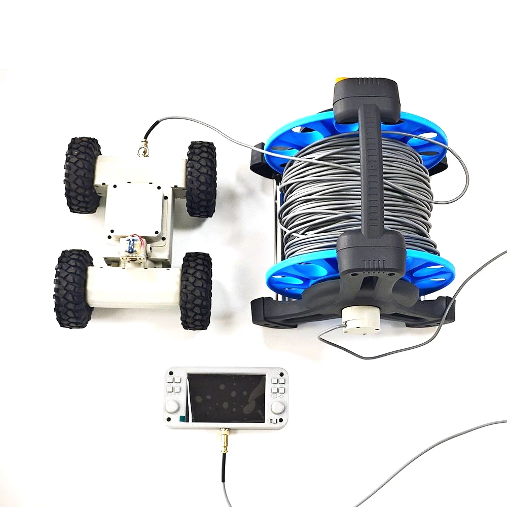 4wd Robotachtige Auto Threading Pijpleiding Robot Plafond Gat Verkenningsvoertuig Video 100M Bedrade Transmissie Rc Tank Met Handvat