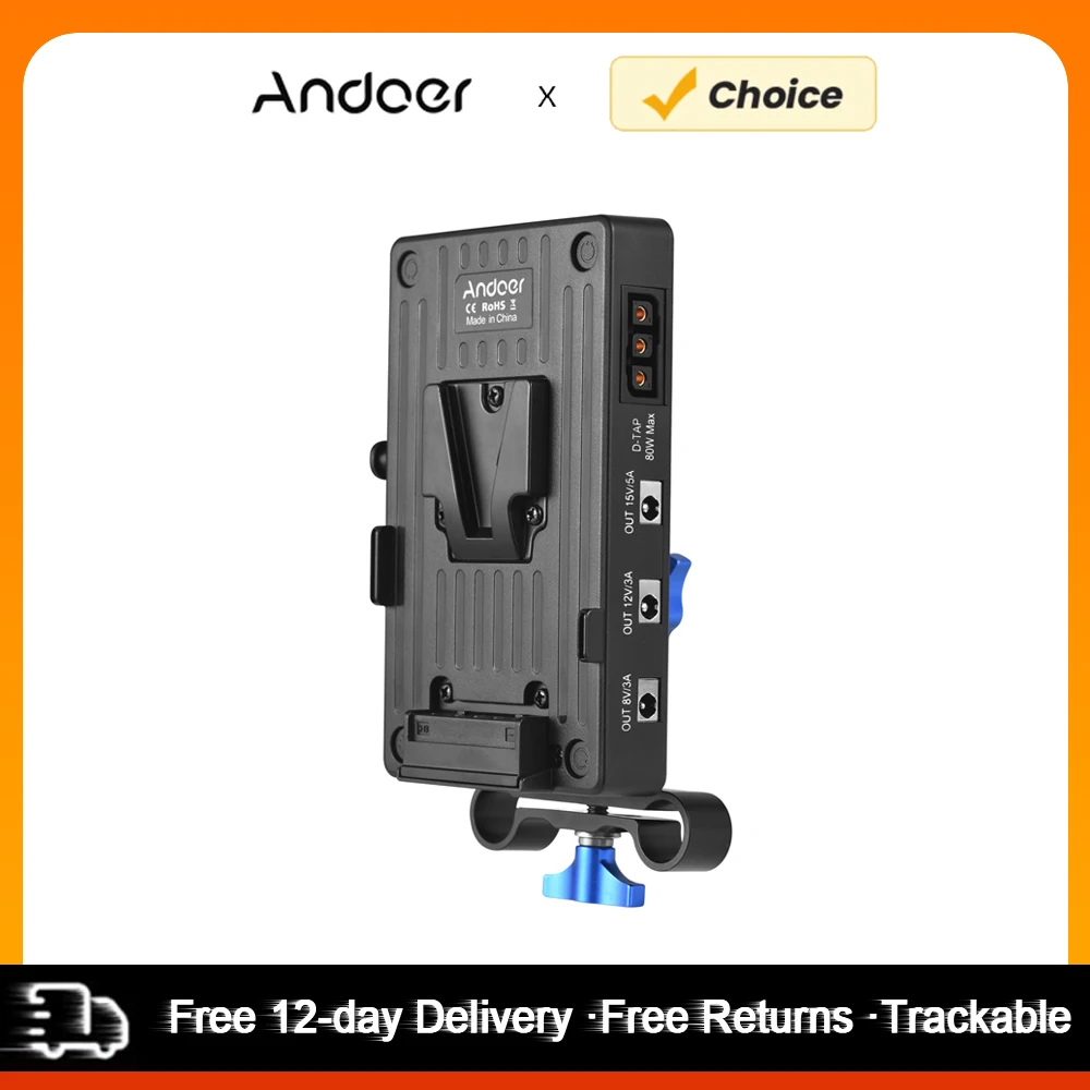 Andoer V Mount Battery Plate V Lock Battery Adapter Plate 65W PD Fast Charging Arm 8V/12V/15V DC Outputs D-Tap Output Accessory