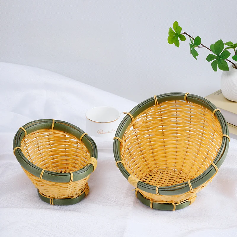 

Imitation Bamboo Frame Circular Slanted Mouth Bread Basket Fruit Basket Ornament