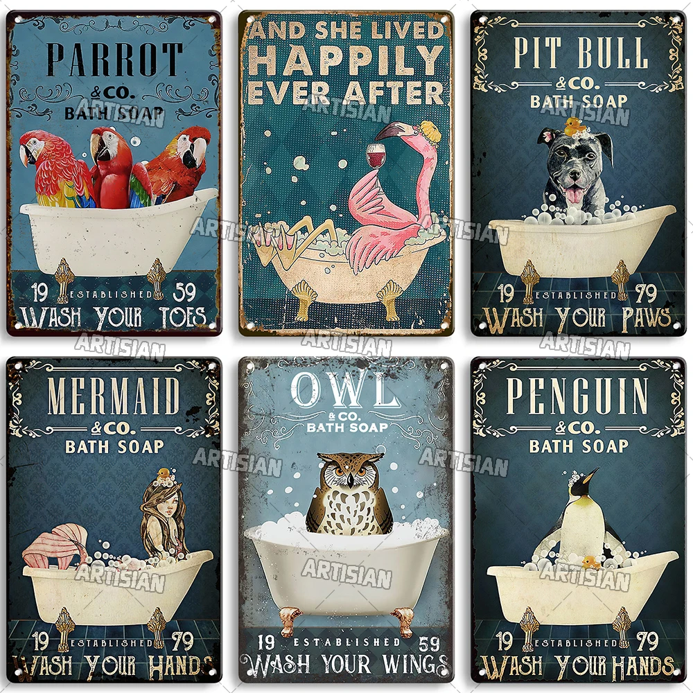 Artisian Bathroom Metal Sign Washing Room Tin Plaque Toilet Decorative Poster Bath Soap Wall Decor Garage Bar Pub Club Hotel