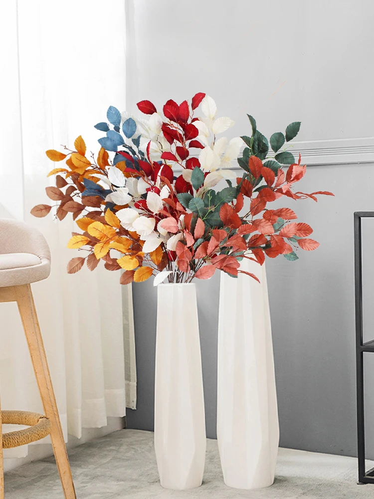 

3 Fork Artificial Rose Leaf Branch Plastic Fake Plant Bouquet Table Centerpiece Wedding Party Home Decoration