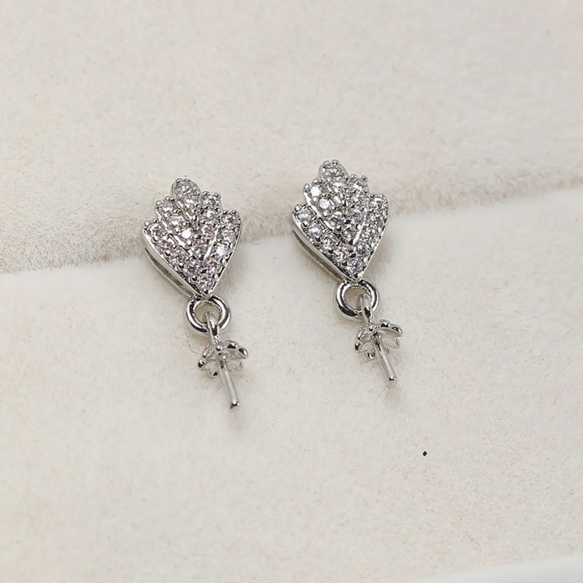 Brass 18K Gold Plated Rhombus CZ Blank Setting S925 Silver Needle Women DIY Pearl Stud Earring Accessories Minimalist Tiny