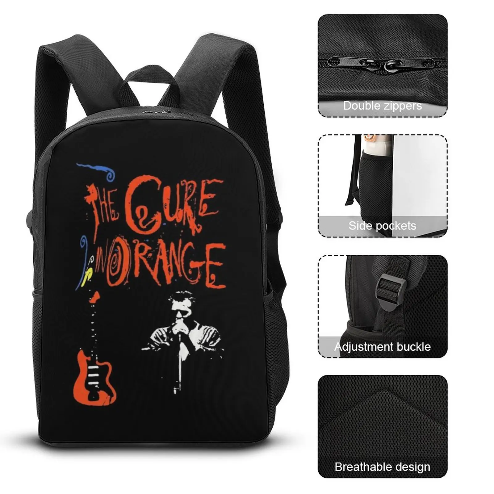 The Cure in Orange Band Backpack Robert Smith Emo Punk Guitar College Backpacks Men Custom Big High School Bags Fashion Rucksack