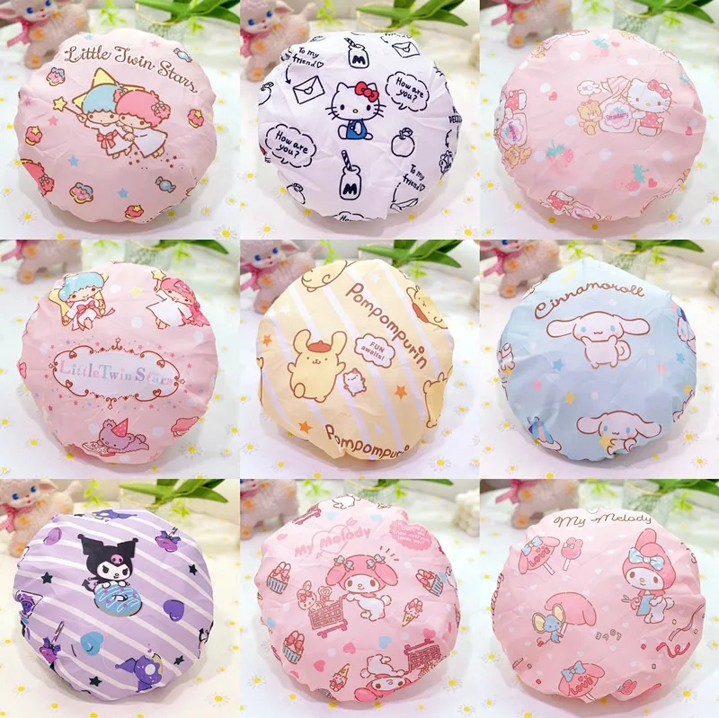 

Kawaii Hello Kitty Shower Cap Cute Cartoon Bathroom Shower Cap Kitchen Hood Travel Desktop Women Products Student Gift Wholesale