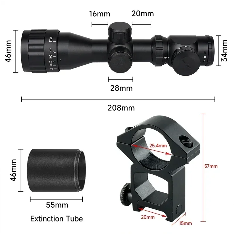 Tactical 2-6x32AOE Three-colour Red/Green/blue Illuminated Optical  Adjustable Endoscope Metal Sight Riflescope Accessories