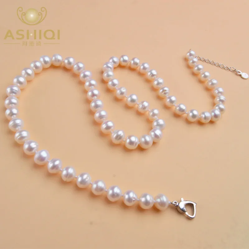 ASHIQI Natural Freshwater Pearl Necklace  Near Round Pearl Jewelry for Women Wedding Gifts for The New Year Trend