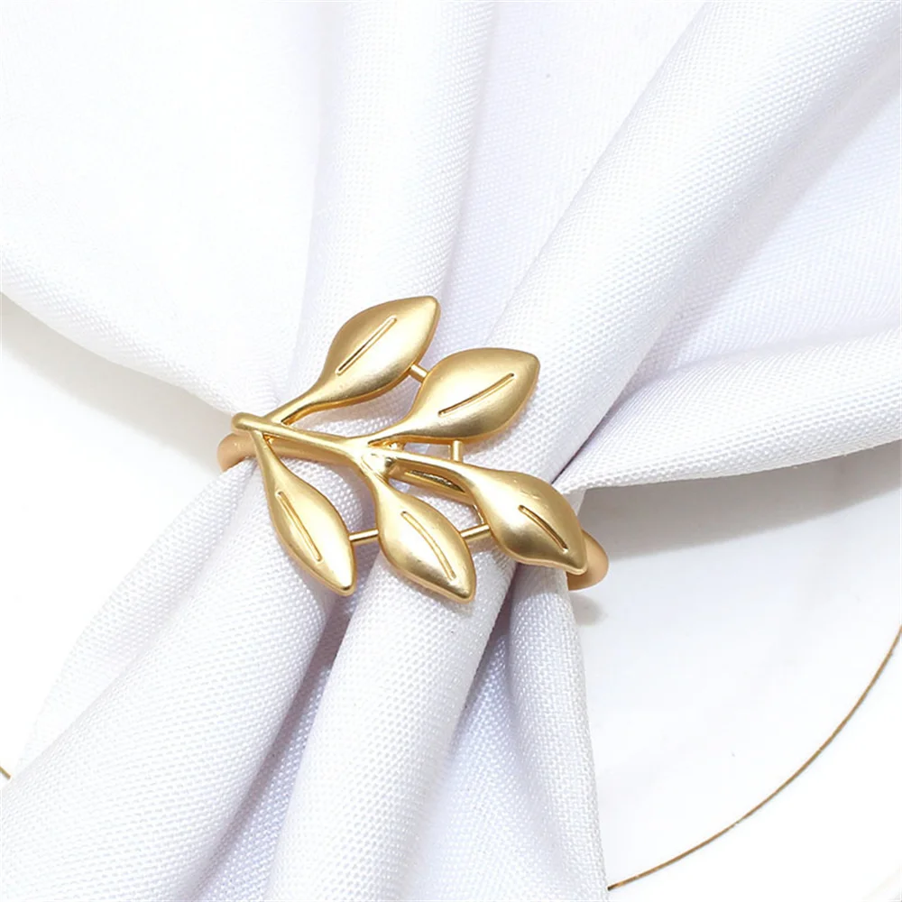 6Pcs Matte Gold Leaf Napkin Rings Metal Napkin Holder for Halloween Christmas Thanksgiving Easter Wedding Table Decoration ERL02