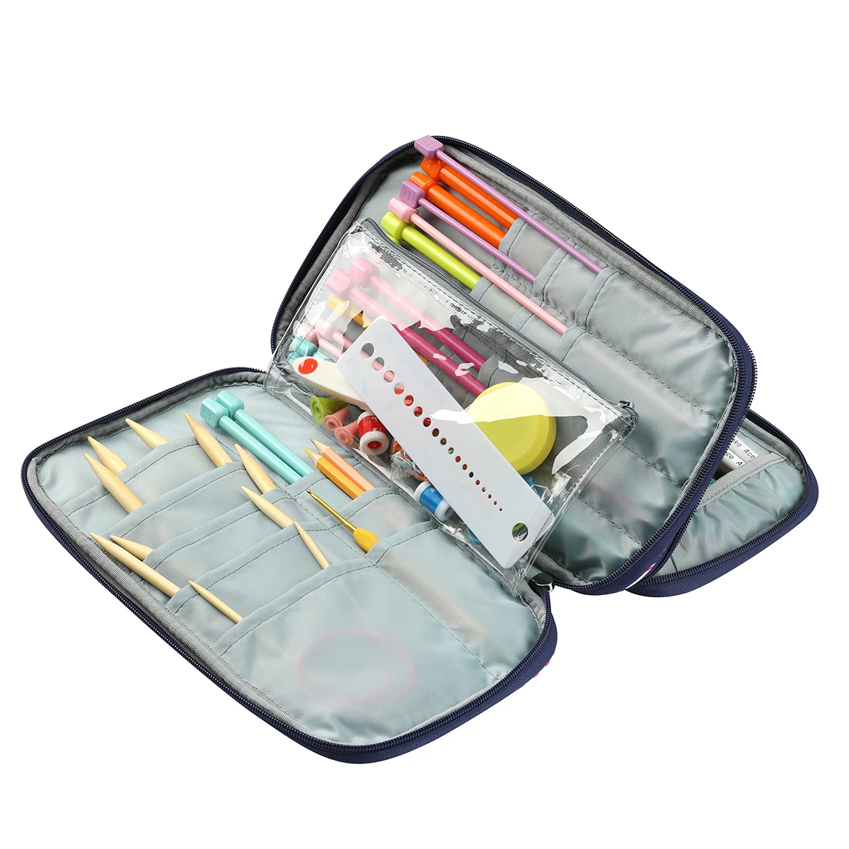 Blue Color Bag With Leaves Portable Knitting Kit Case Organizer Bag Empty Knitting Needles Storage Bag For Sewing Accessories