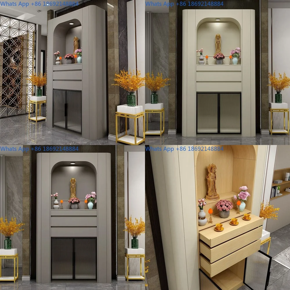 

Modern Minimalist Home Altar Cabinet for Living Room Display Storage with Floral Decor