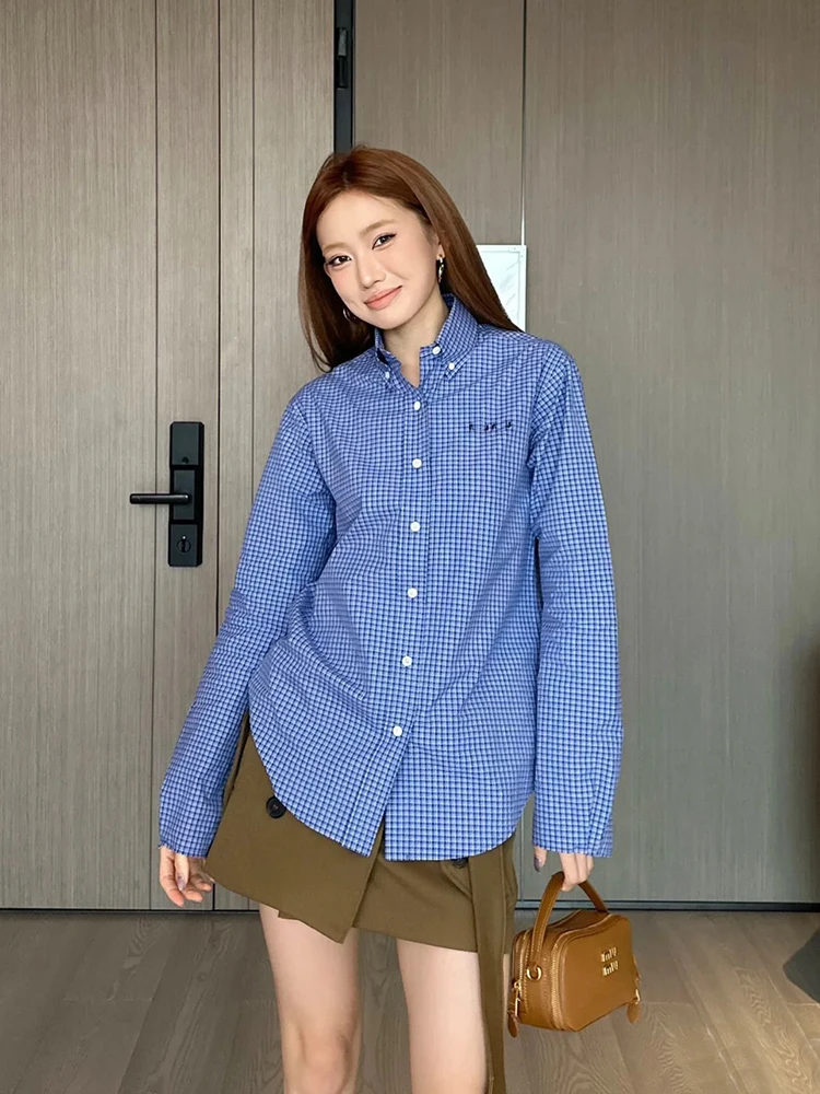 ملابس خارجية فضفاضة غير رسمية منقوشة irt Jaet للسيدات Miu Sle مطرزة بحروف مقلوبة وياقة مقلوبة ملابس خارجية مريحة من القطن طويلة Sve #3