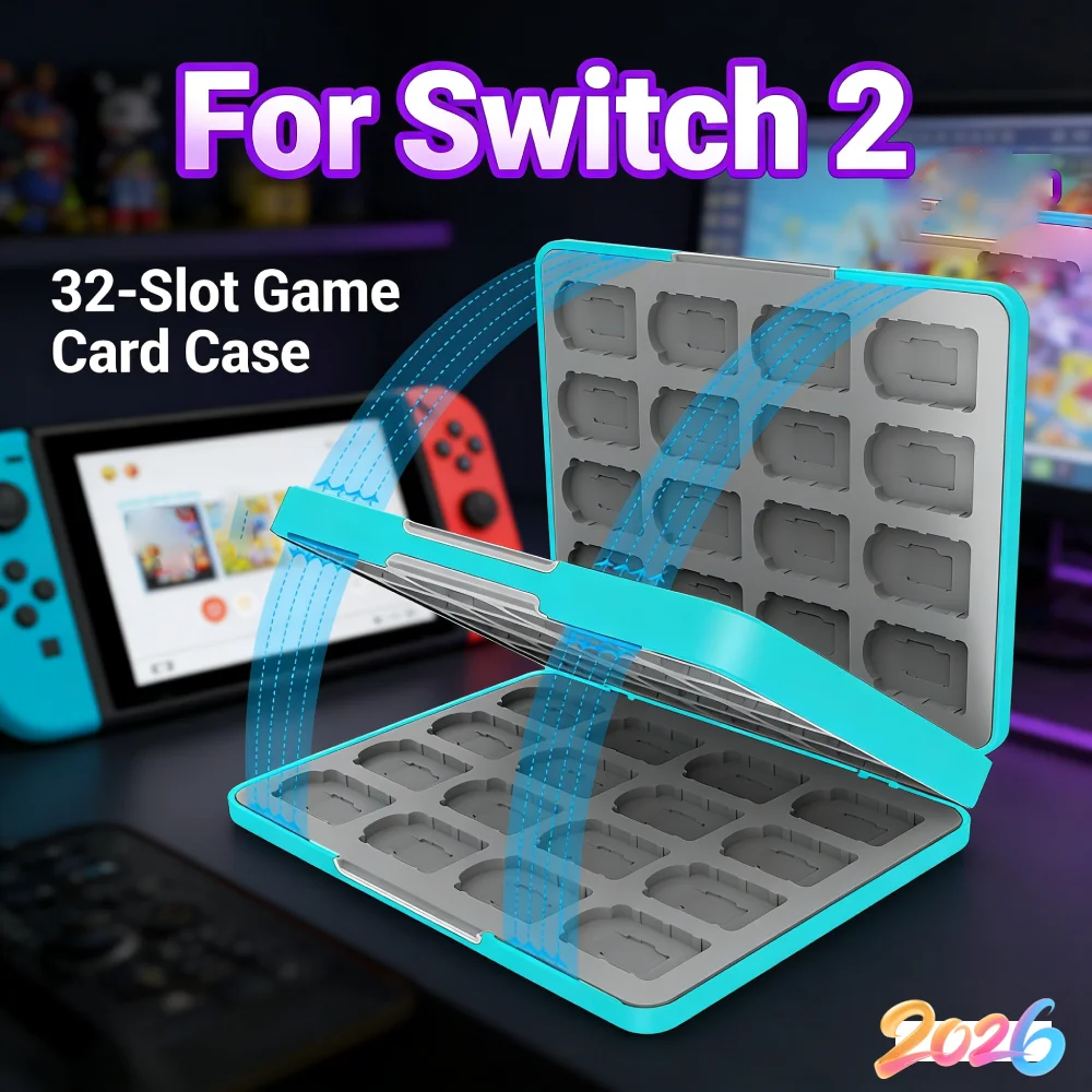 

Футляр для игровых карт на 32 слота, жесткий чехол-органайзер для хранения, портативный защитный кейс для Nintendo Switch 2 2025/OLED/Lite