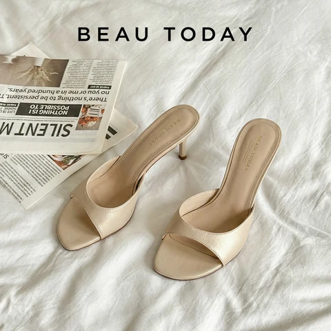 Женские сандалии BEAUTODAY из овчины, однотонные, на тонком каблуке, элегантные туфли-мюли для вечеринок, ручная работа, 35152