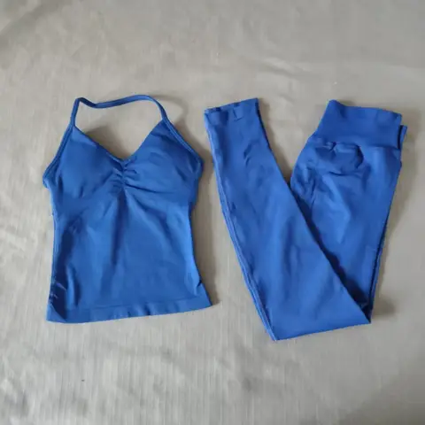 Two-Piece Sports Set: Women’s Backless Camisole Top, Fitness Tank Top, High-Waisted Seamless High-Stretch Pants, Gym Workout Set
