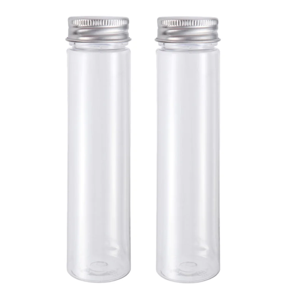 2pcs Flat-bottomed Plastic Clear Test Tubes with Screw Caps Candy Travel Lotion Containers 110ml