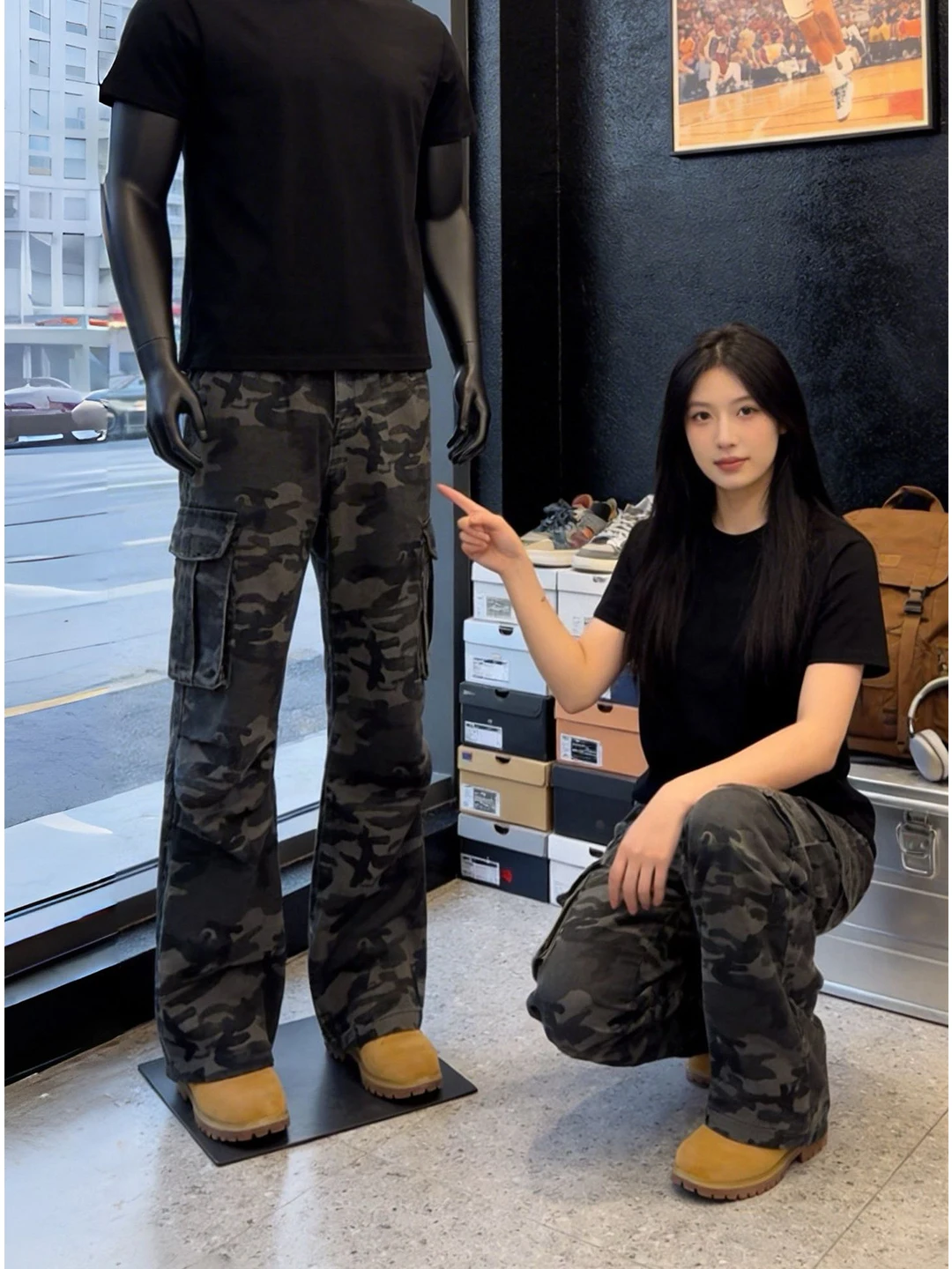 

American Sle Casual Camouflage Workwear Pants Men's Spring High Street Straight Leg Bell Bot Cool Wide Leg Casual Trousers