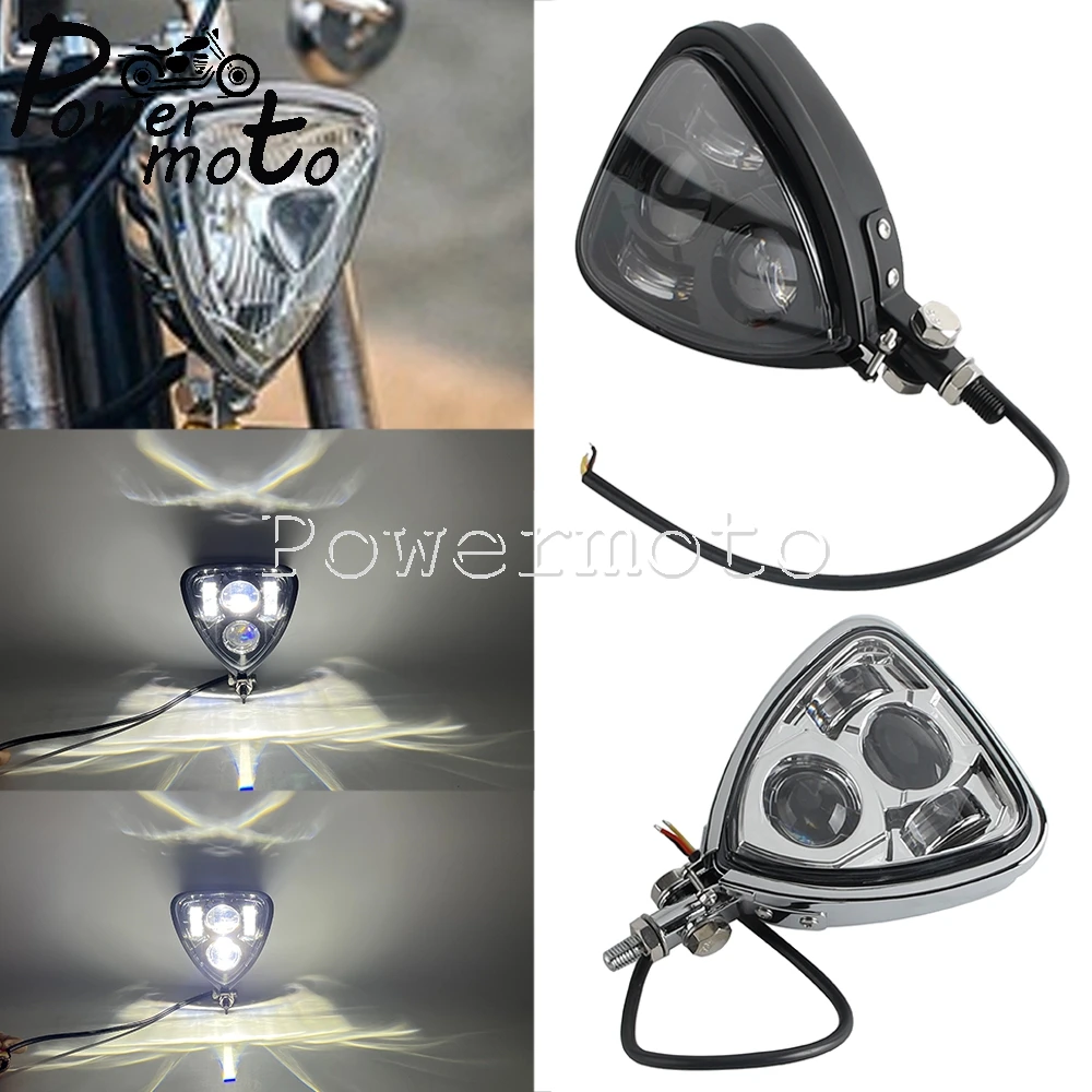 Universal Vintage Cafe Racer Motorcycle Headlight Retro Front Triangle Headlamp For Harley Honda Chopper Cruisers Bobber Custom