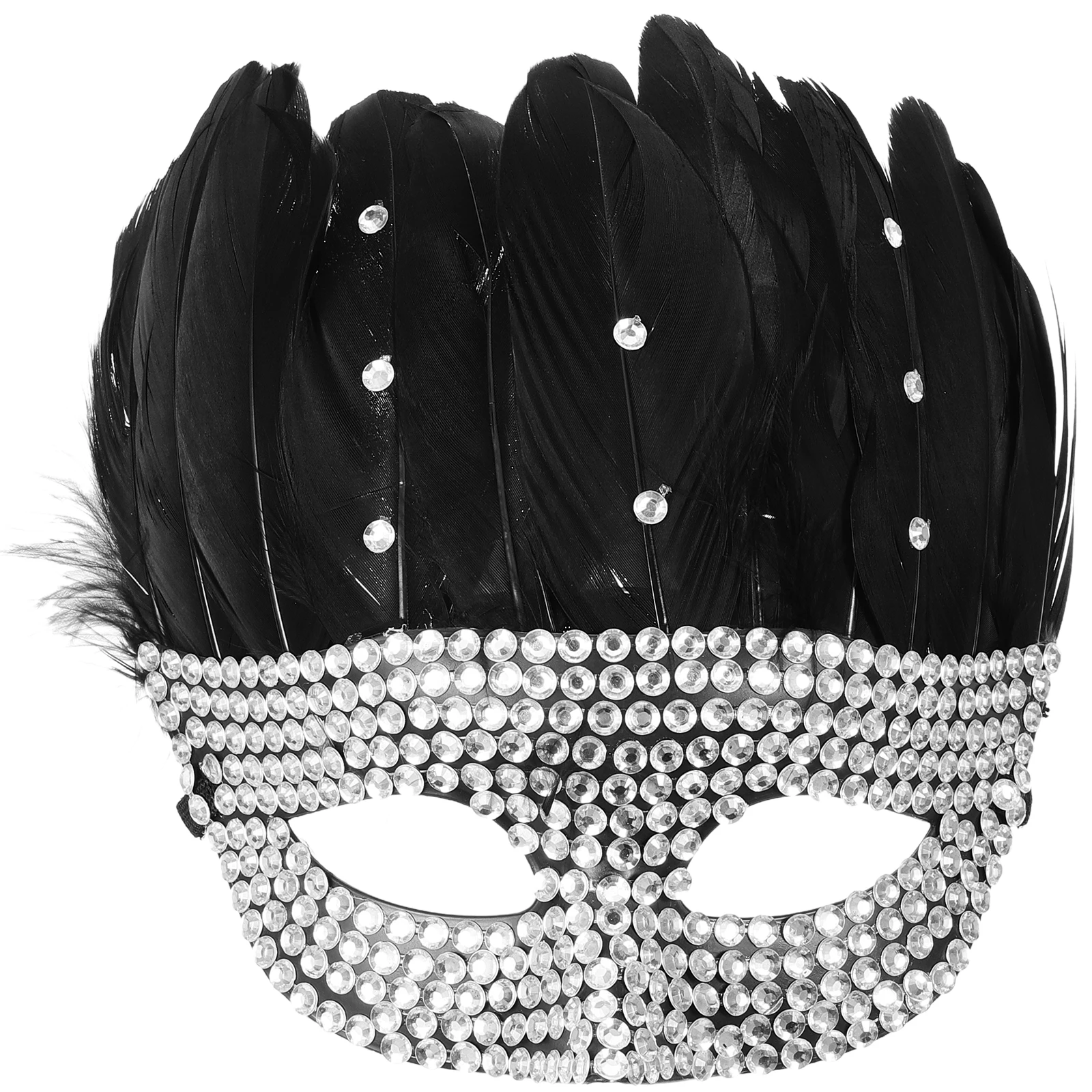 

Rhinestone Half Mask Plume Decorated Creative Party Accessory for Women Masquerade Ball Halloween Costume Dance Event Prop