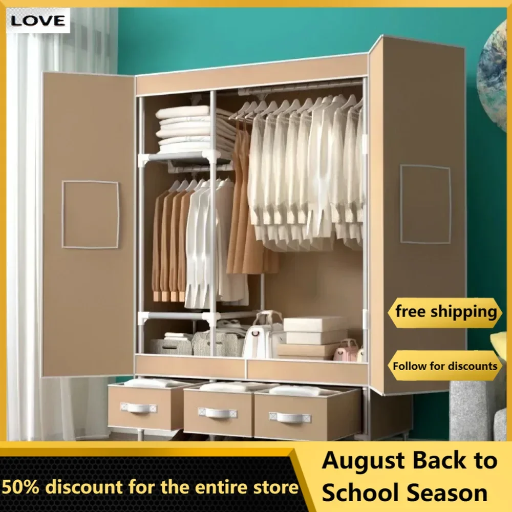 Door opening simple fabric wardrobe for home hanging clothes Fabric Storage locker 112CM with 3 storage boxes available