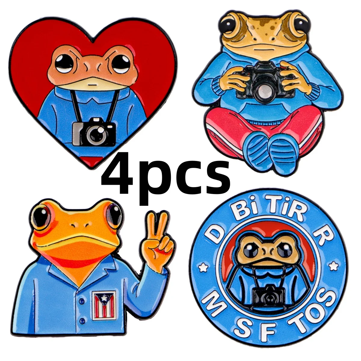 4 Stück niedliche Frosch-Fotograf-Emaille-Anstecknadeln mit lustigen Tieren für Rucksäcke, Kleidung, Accessoires, Modeschmuck, Geschenke