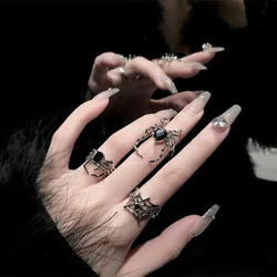 Anillo gótico Punk Irregular con diseño de araña para mujer, sortija de circonita con apertura, cristal negro, Animal oscuro, Hip Hop, joyería de dedo para fiesta