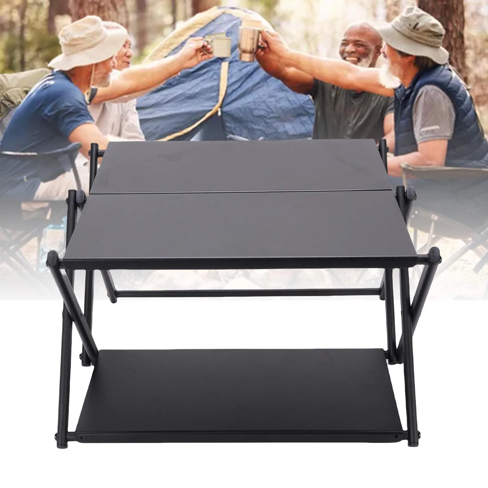 Folding Camping Table Carbon Steel 3 Layer Portable Picnic Backpacking Table for BBQ Party Backyard Portable Camping Table JJ74