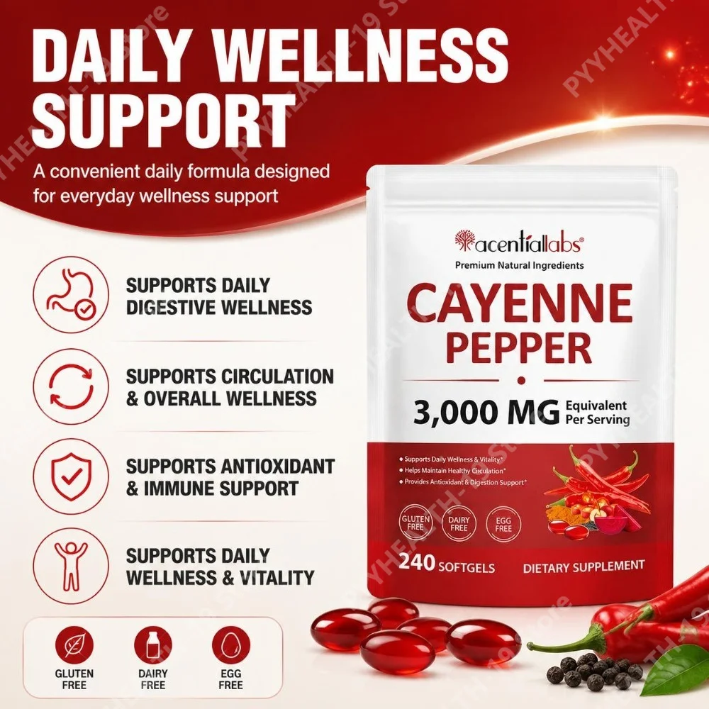 Acentiallabs Cayenne Pepper Softgels 3000mg Vitamin D3 K2 E For Circulation Support & Digestive Wellness Boost Adult 240 Count