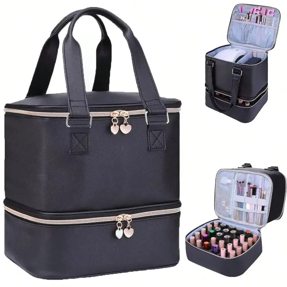 

Двухслойная сумка для хранения лака для ногтей, 30 сеток, сумка-органайзер для эфирного масла из искусственной кожи, водонепроницаемая ручная косметичка