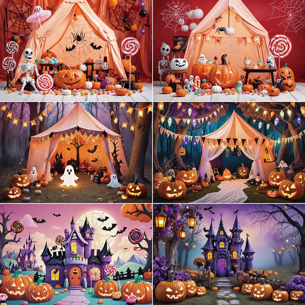 MOON.QG Fairy Halloween 2025 Photography Backdrop Purple Castle Children Enchanted Garden Party Backgrounds Studio Photo Booth