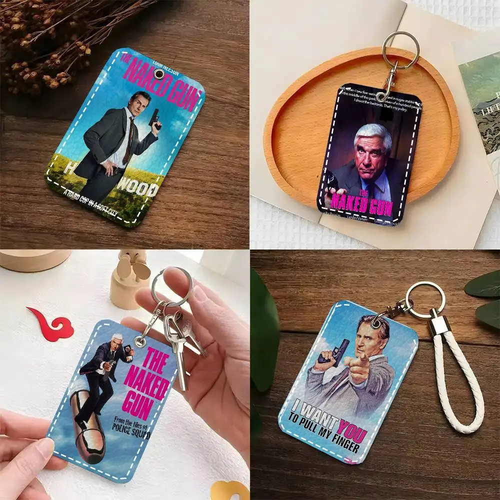 The N-Naked Gun Comedy Movie - Estuche para tarjetas, llavero, tarjetero, anillo para llaves, soporte de cuero para tarjetas, accesorio para llaves