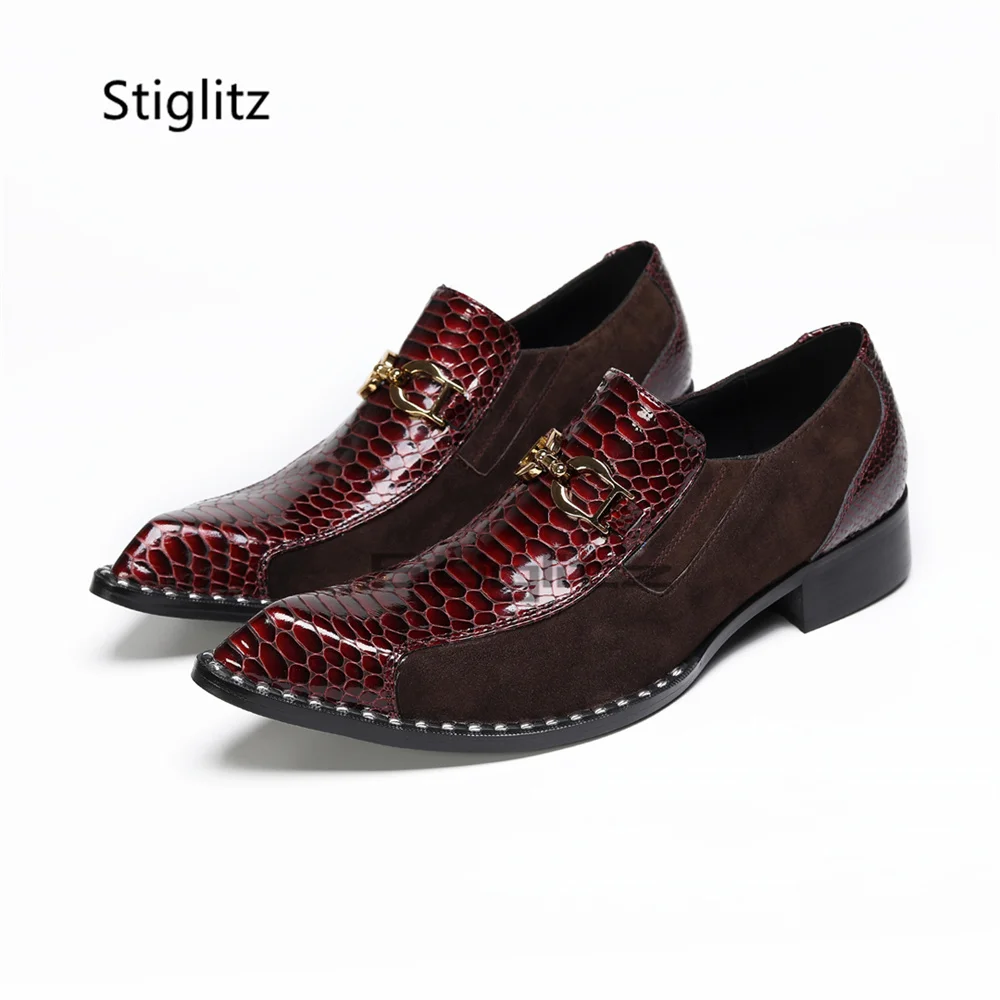 

Men's Metal Buckle Dress Shoes Trendy Suede Leather Patchwork Low Heel Casual Business Shoes Banquet Party Dress Male Shoes
